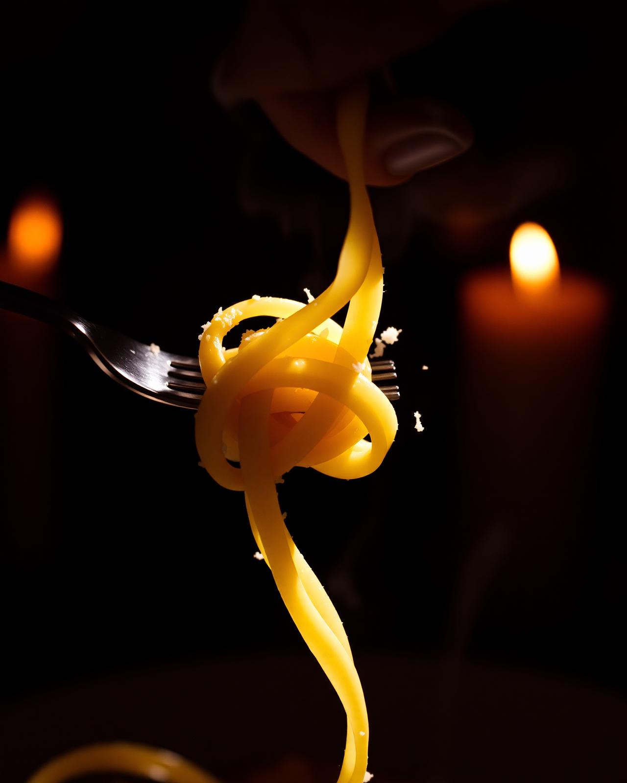 Pasta op een vork